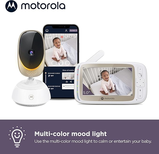 Motorola Nursery WiFi Baby Monitor with Camera and Audio, 2-Way Audio, Remote Zoom & Pan, Temperature Sensor, Night Vision, 10 Lullabies, Mood Light, 1000ft Range, VM85