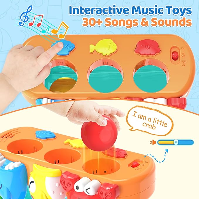 Toys for 1 2 Years Old, Interactive Feeding Toy with Music, Montessori Toys for Boy Girl, Musical Cause and Effect Game for 12-18 Months, Christmas Birthday Gifts for Baby Toddlers Age 1-2