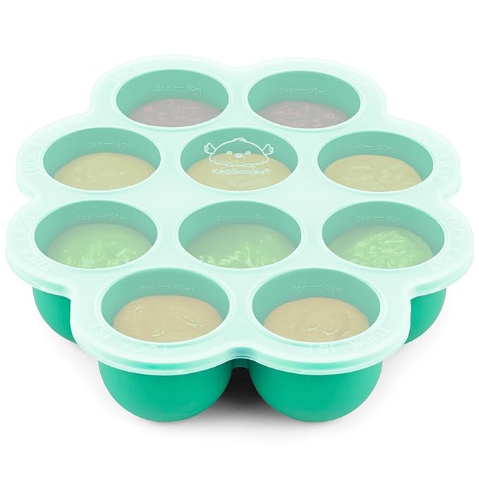 KeaBabies Silicone Food Freezer Trays with Lid, 2oz x 10 Pods Baby Food Storage Containers, Easy Puree Meal Prep, Breast Milk Silicone Freezer Molds, Dishwasher,Microwave Safe,BPA-Free(Alpine Green)