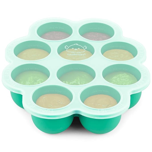 KeaBabies Silicone Food Freezer Trays with Lid, 2oz x 10 Pods Baby Food Storage Containers, Easy Puree Meal Prep, Breast Milk Silicone Freezer Molds, Dishwasher,Microwave Safe,BPA-Free(Alpine Green)