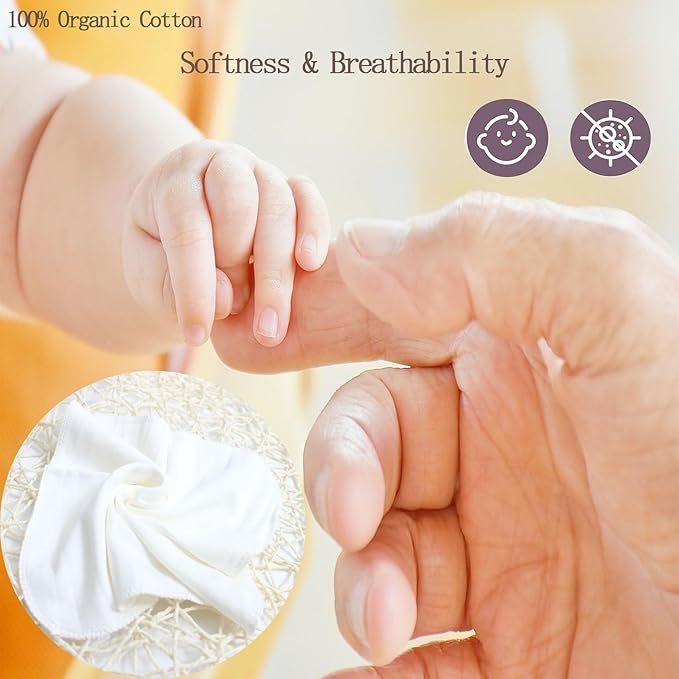 10-Pack Organic Baby Washcloths - Ultra Soft Organic Cotton Reusable Towels, Gentle for Newborn Sensitive Skin, Perfect for Baby Towels, Feeding & Travel Care (Multicolor)