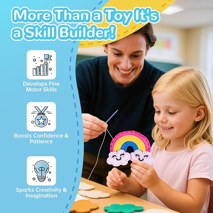 Cymbana Kids Sewing Kit Make Your Own Creative Felt Plush Animals Toy Craft Art Set for Beginners, Girls Gifts for Children 6+