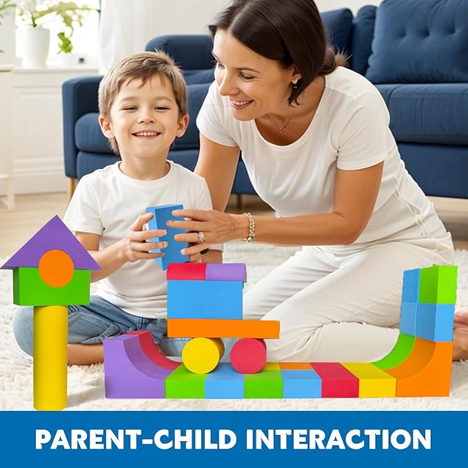 Large Foam Blocks for Toddlers 3-5 Years, Big Building Blocks Set, Soft Stacking Blocks, Education & Learning Montessori Toys for 3+ Years Old Boys&Girls (61PCS)
