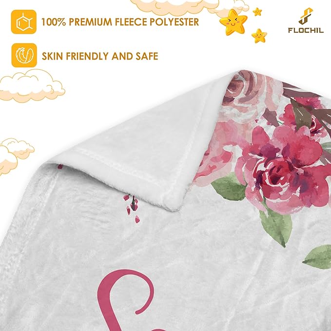 FLOCHIL Personalized Baby Blankets, Custom Baby Blanket - Baby Blanket with Name for Girls, Best Gift for Baby, Newborn Floral Plush Fleece (30x40)