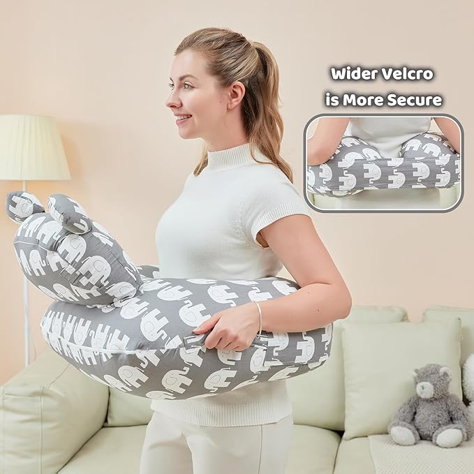Nursing Pillow for Breastfeeding, Breast Feeding Pillow for Mom Support, Adjustable Waist Strap and Removable Cotton Cover, Elephant