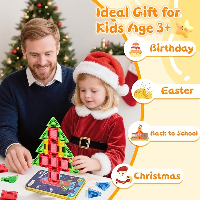 Magnetic Tiles Building Blocks Toy Set: Portable Mini Magnetic Tiles Travel Set 32 Pieces with Iron Tin Construction Toys Gift for Kids Girls and Boys Ages 3-12 Years Old School Classroom Must Haves