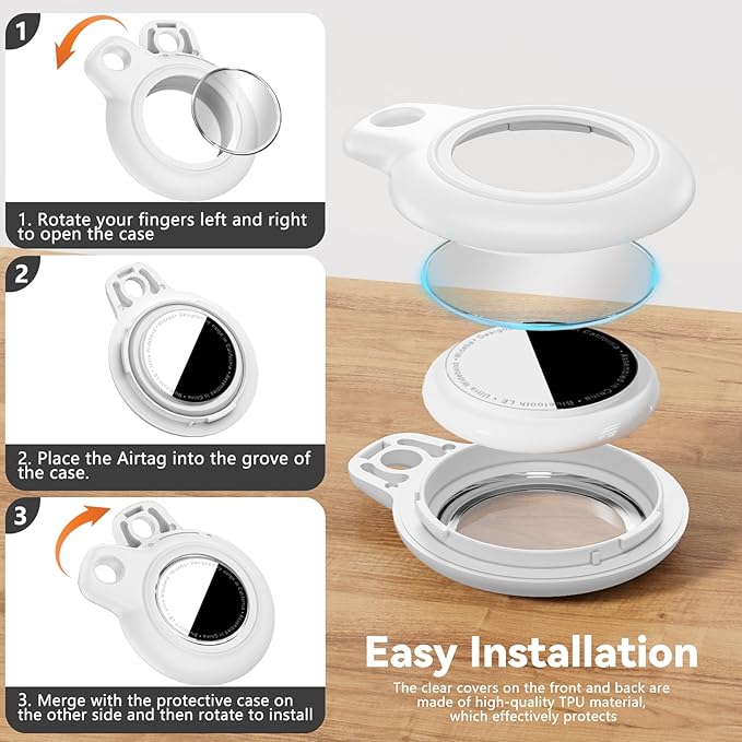 Upgrade Waterproof 4 Pack Airtags Holder with Apple Airtags Keychain, Hard PC Air Tag Case, Anti-Scratch & Shock Air tag Holder, Men's Women's Keyrings & Keychains -Black+White+Brown+Army Green