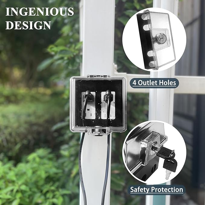 2-Gang Baby Safety Dual Outlet Cover Box - Fit 1.3“ x 2.66”, Easier Operation, Simple 4 Step Install,Provides Extra Space Inside for Plugs,Adapters,4.53" high x 4.35" Wide x 2.52" deep