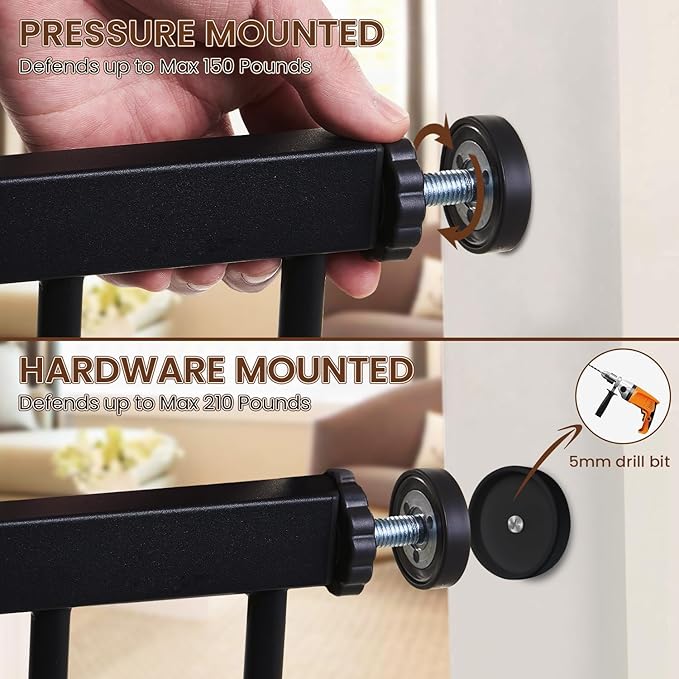 Mumeasy Baby Gate for Stairs - 29.6-46" Auto Close Dog Gate for Doorways, Extra Wide Child Gate Indoor, Walking Through Safety Gate for Kid, Pet Gates No Drilling Black, Mom's Choice Awards Winner