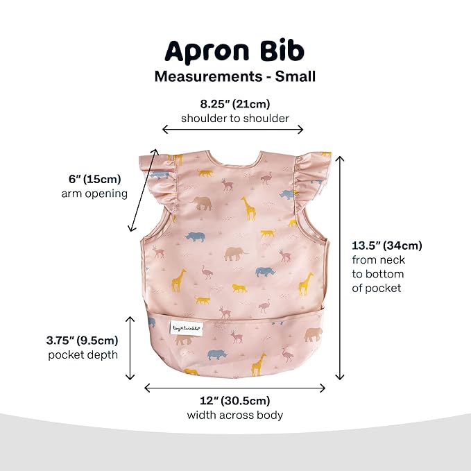 Tiny Twinkle Short Sleeve Apron Baby & Toddler Bib for Girls – Waterproof, Mess-Proof Bibs for Eating & Feeding, Machine Washable,Perfect Holiday Gift (Petite Safari, 6–24M)