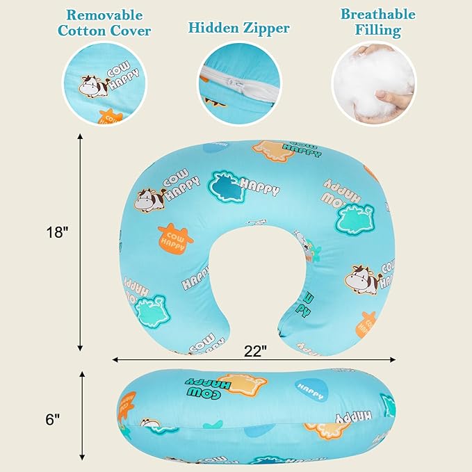 Nursing Pillow & Breastfeeding Pillow – Ergonomic C-Shape for Breastfeeding & Bottle Feeding, Standard Size Breathable with Washable Cover, Hypoallergenic,Tummy Time & Sitting Support ( 0-18Months)