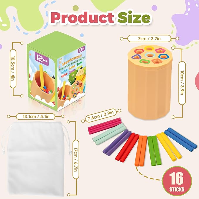 Shape & Color Sorting Montessori Toys for Toddlers 1-3, Soft Silicone Sensory Toys, Preschool Learning Activities Matching Game, Educational Toy for Fine Motor Skills, Travel Gift for Boys and Girls
