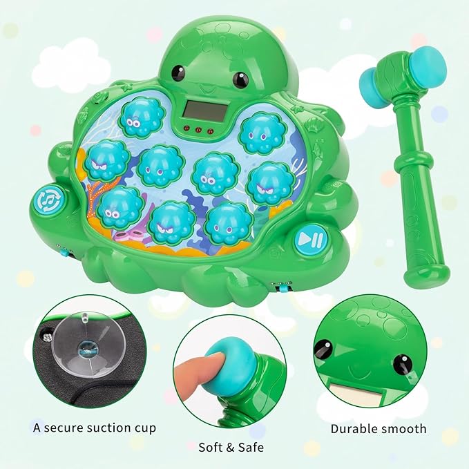Interactive Whack a Mole Game Toys for Ages 2-4, Educational Learning Toddlers Toys for 2 3 4 5 6 Year Old Boys Girls, Green, Digital Display, Silent Mode, Multiple Difficulty Levels