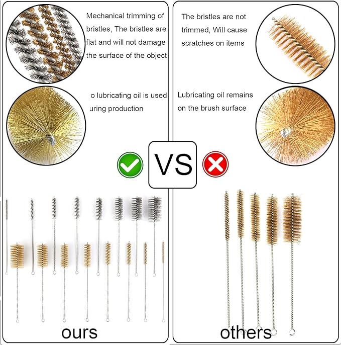 12 Inch Long Brass Tube Brushes for Pipe Cleaning Set with Brass Bristles, Tube Bottle Brush Kit, 8 Sizes for Auto Parts, Bottles, Guns, Tubes, Etc, Yellow, WMXX-BRASS-12