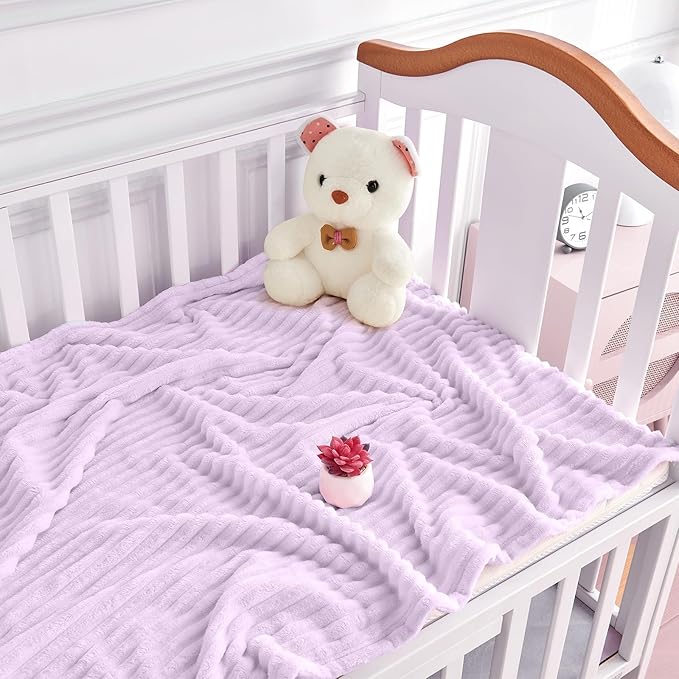 Soft Fleece Baby Blanket Ultra Cozy Baby Blankets for Girls Warm and Lightweight Infant Toddler Newborn Receiving Gift with Reversible Stripes for Crib Stroller, 30x40 Inch, Light Purple