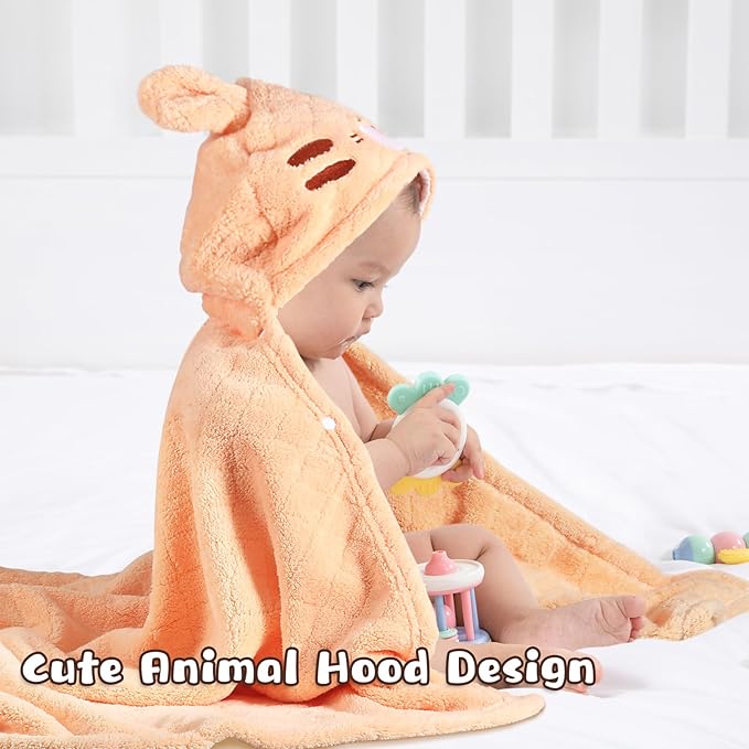 Toddler Bath Towel Hooded Kids Towels Bath Baby Towel with Hood for Boy Girl 0-5 Years, 2-Pack Soft Absorbent Baby Bath Toddler Towels, Large Thick 50''x32'' Pink &Orange Set