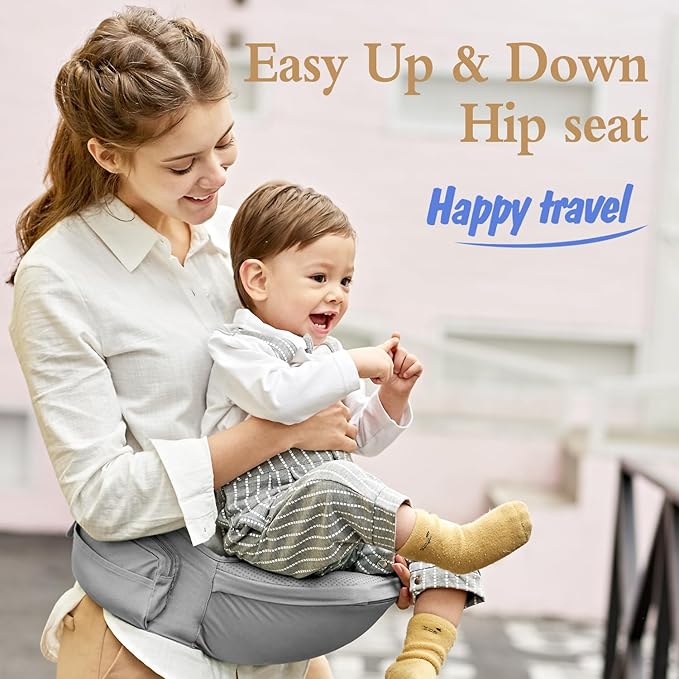 Baby Carrier Newborn to Toddler,12 in 1 Baby Holder Carrier with Adjustable Waist Belt,Baby Carrier with Hip Seat,Safety-Certified Baby Hip Carrier with Foldable Neck Support Pod,Ergonomic-Grey