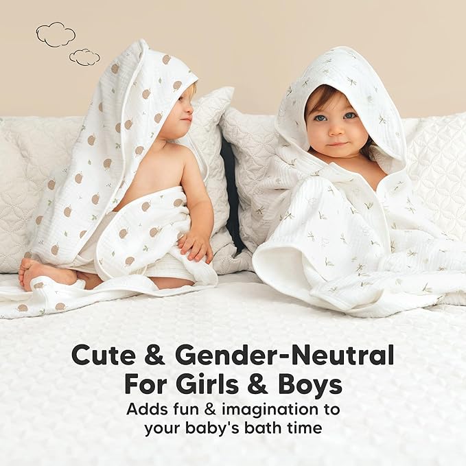KeaBabies Muslin Baby Bath Towels with Hood for Girls, Boys -Large Organic Cotton Hooded Baby Towels for Newborns,Toddlers,Infant,Kids,Soft Absorbent Newborn Bath Essentials Gift Set(Bruce, Regular)