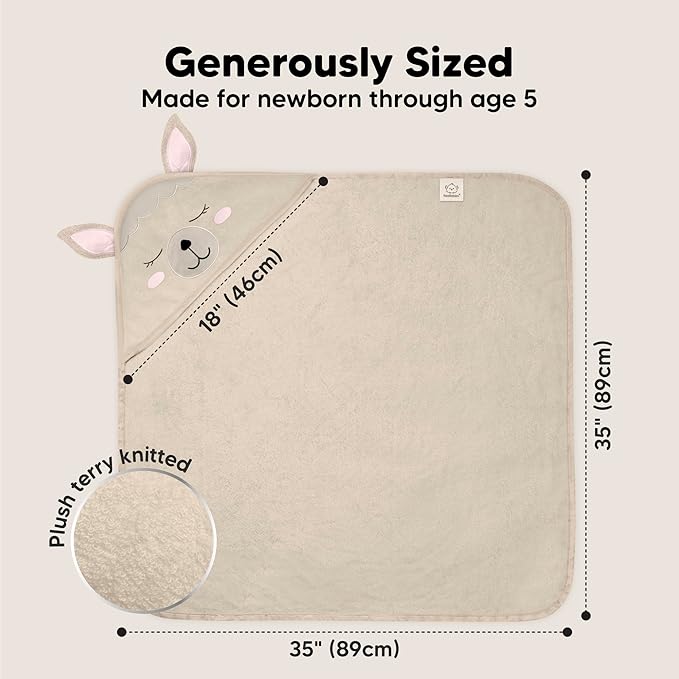 KeaBabies Hooded Baby Towel for Newborn - Viscose Derived from Bamboo Large Baby Bath Towels with Hood for Boys, Girls, Toddler, Extra Absorbent & Soft Newborn Bath Essentials (Alpaca, Regular)