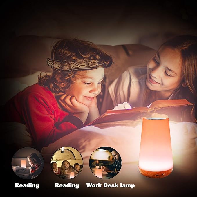 LED Night Light Touch Lamp Bedside Table Lamp for Kids Bedroom Rechargeable Dimmable with Remote Control Warm White Light RGB Color Changing