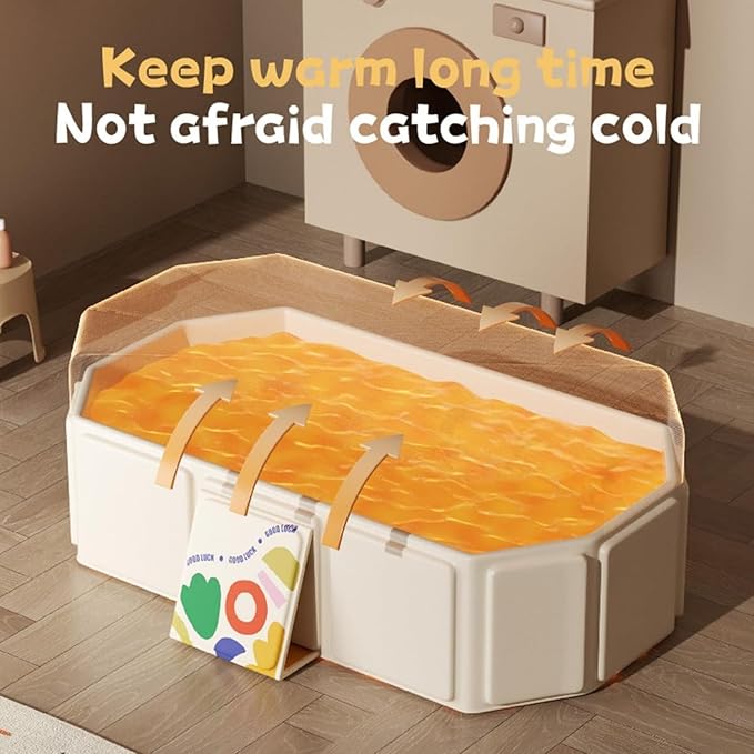 Foldable Bathtub for Kids, Toddler Bath Tub with Drain Plug, Foldable Baby Shower Tub ，Portable Bathroom, Cat Dog Wash Shower Basin (White)