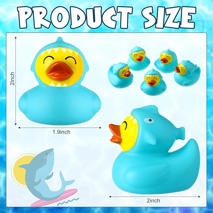 Rubber Duck 2 Inch Duck Bath Floating Rubber Ducky Adorable Party Supplies for Ducky Birthday Party Gift Nature Birds Lovers Hunting Decoration(24 Pcs,Blue Shark)