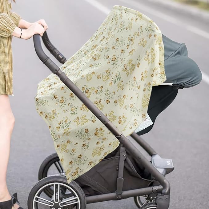 Muslin Nursing Cover for Baby Breastfeeding, Breathable 100% Cotton Privacy Nursing Covers, Multi Use Car Seat Stroller Cover (Floral)