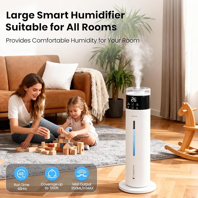Large Humidifier for Bedroom, 8L/2.1Gal Ultrasonic Cool Mist, Remote control,Easy Clean with 350ML/H Large Mist Speed, Suitable for Kids Room Plant Yoga Study Room Office