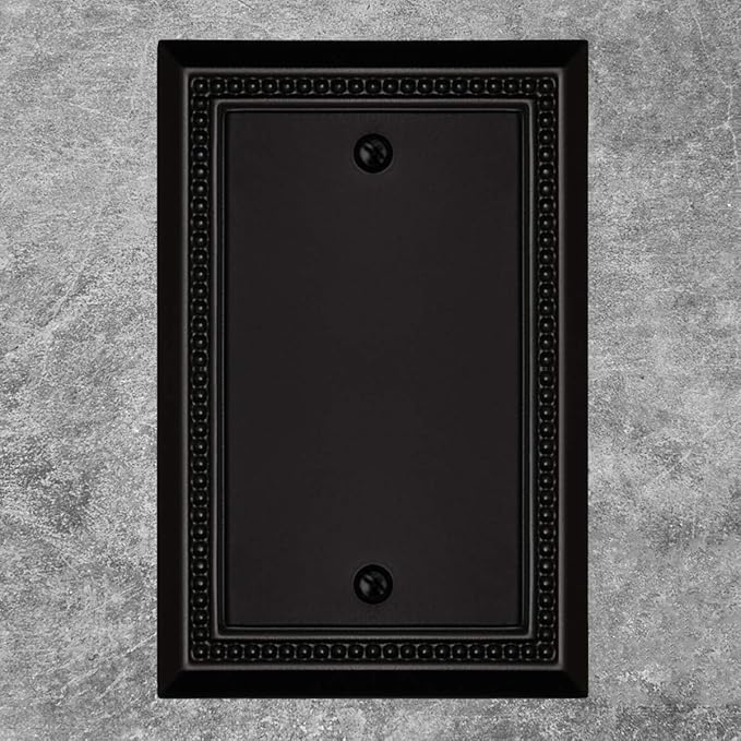 Henne Bery Sunken Pearls Heavy Duty Decorative Wall Plate Switch Plate Outlet Cover, Durable Solid Zinc Alloy (Single Blank 2PK, Matte Black)