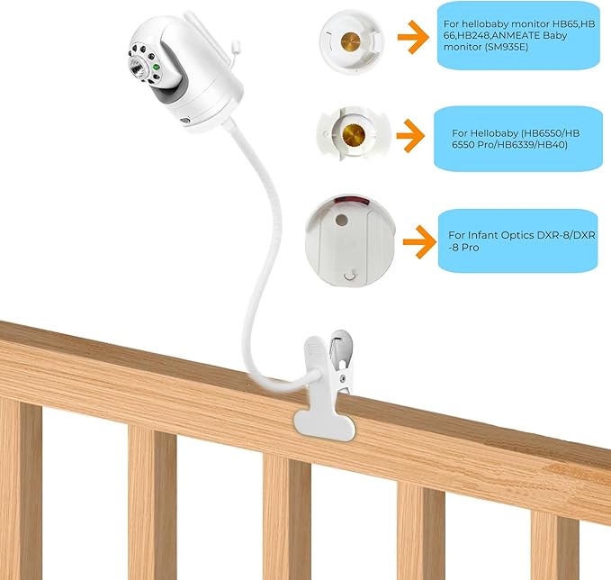 GUCHO Baby Monitor Mount Compatible with HelloBaby HB65/HB40/HB6550/HB66/HB6339/HB6550 Pro,ANMEATE SM935E,for Infant Flexible Baby Camera Clip Mount for Crib Without Tools or Wall Damage