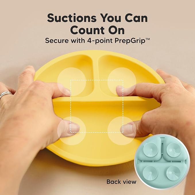 KeaBabies Suction Plates with Lids for Baby - 3-Pack 100% Silicone Toddler Plates with Suction, Divided, BPA-Free Baby Led Weaning Essentials for Kids, Dishwasher, Microwave Safe, Durable (Amaze)