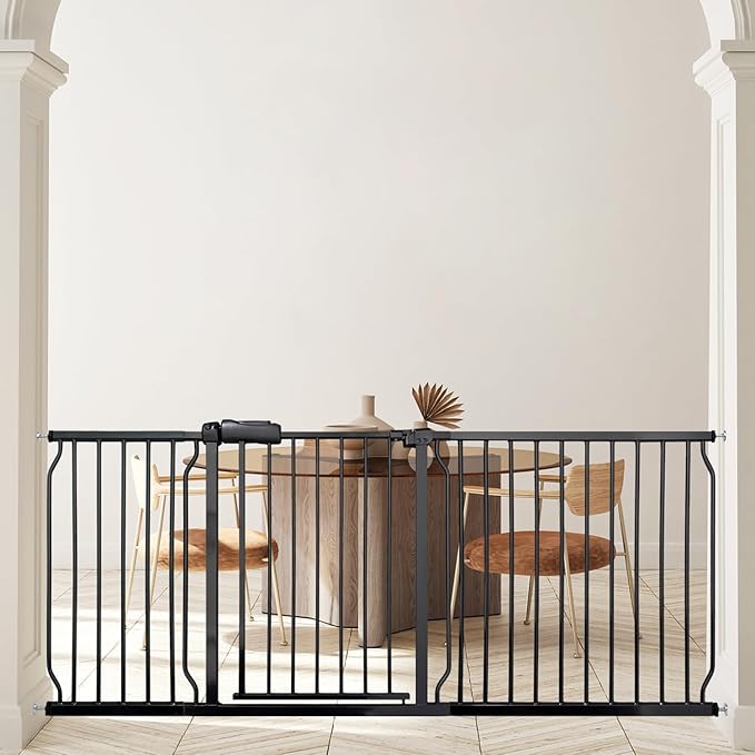 Extra Wide Baby Gates - 71.6-76.4 Inch, Black Metal Pressure Mounted Child & Pet Gates for Stairs & Doorways