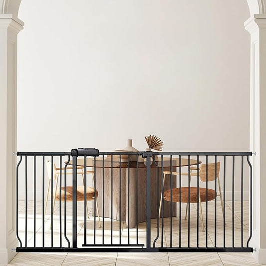 Extra Wide Baby Gates - 71.6-76.4 Inch, Black Metal Pressure Mounted Child & Pet Gates for Stairs & Doorways