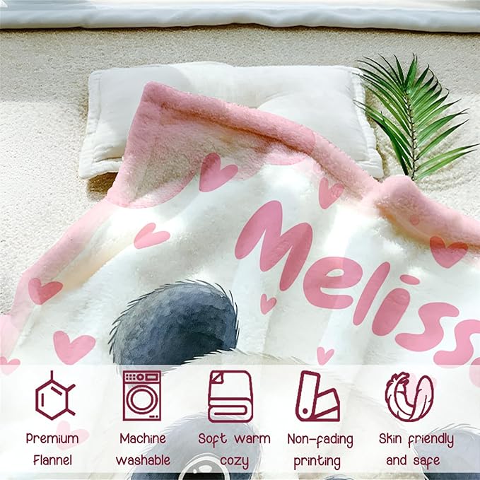 Personalized Baby Blanket for Girls, Custom Baby Blanket with Name, Soft Cozy Personalized Name Blankets for Kids, Customized Panda Blanket for Infant Toddler Birthday Christmas