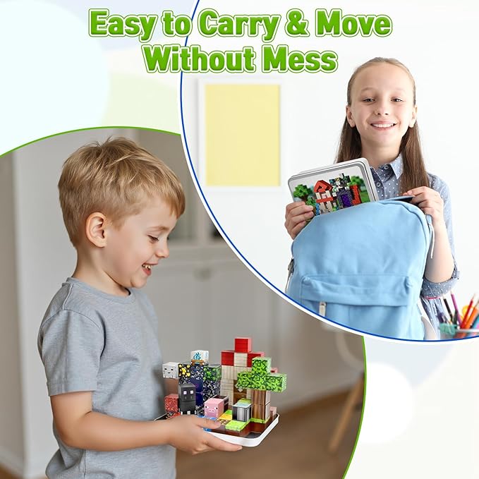 70PCS Magnetic Building Blocks Travel Toys for Kids Ages 4-8, Forest Portal Mini Magnetic Blocks with Iron Case, Portable Magnet Cubes STEM Learning Set for Toddler Boys Girls Ages 3+