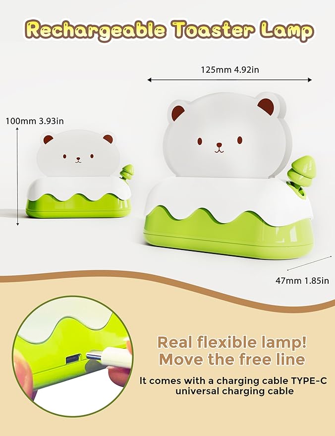 LOHAS Cute Night Light for Kids, Kawaii Bear Lamp, USB Rechargeable, Color Changing RGB, Decor for Bedroom, Nursery, Livingroom