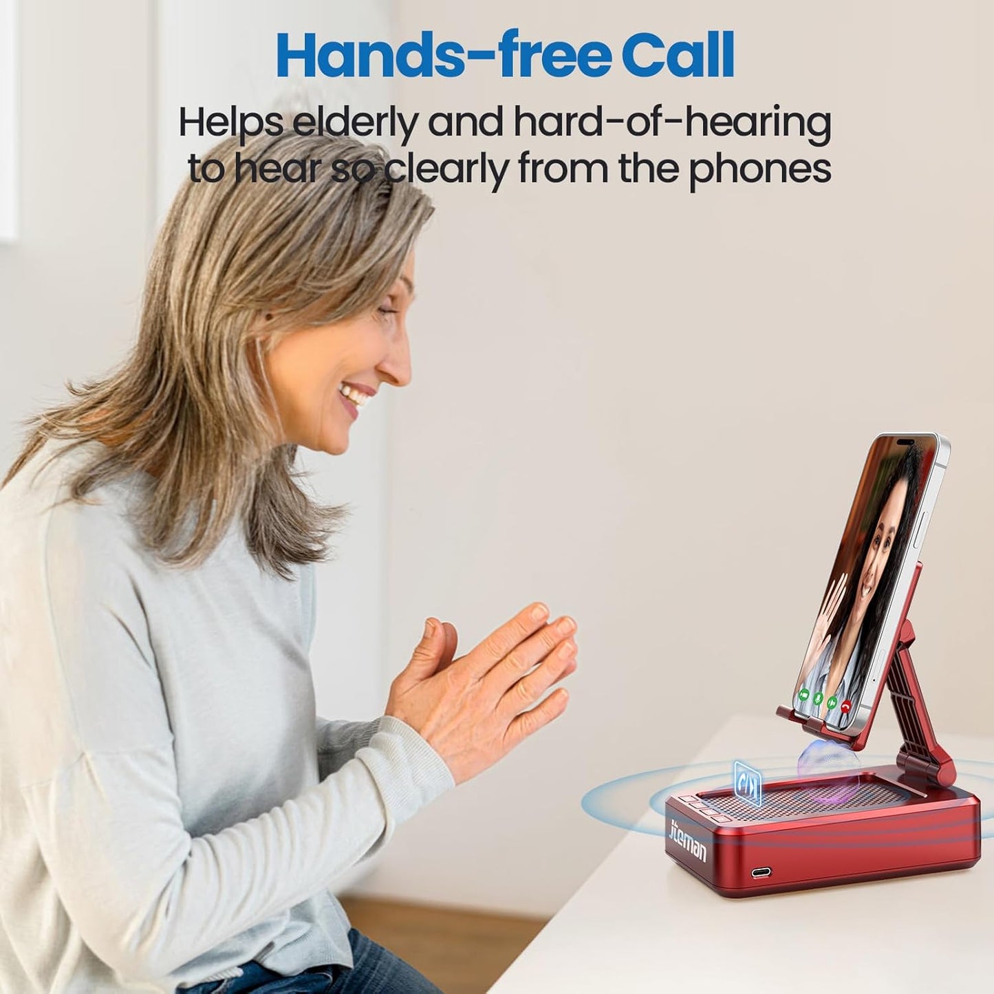 JTEMAN Portable Phone Stand with Speaker Bluetooth Wireless,Gifts for Men Women,Birthday for Women,Kitchen Gadgets for Men,Phone Holder for Desk - Red