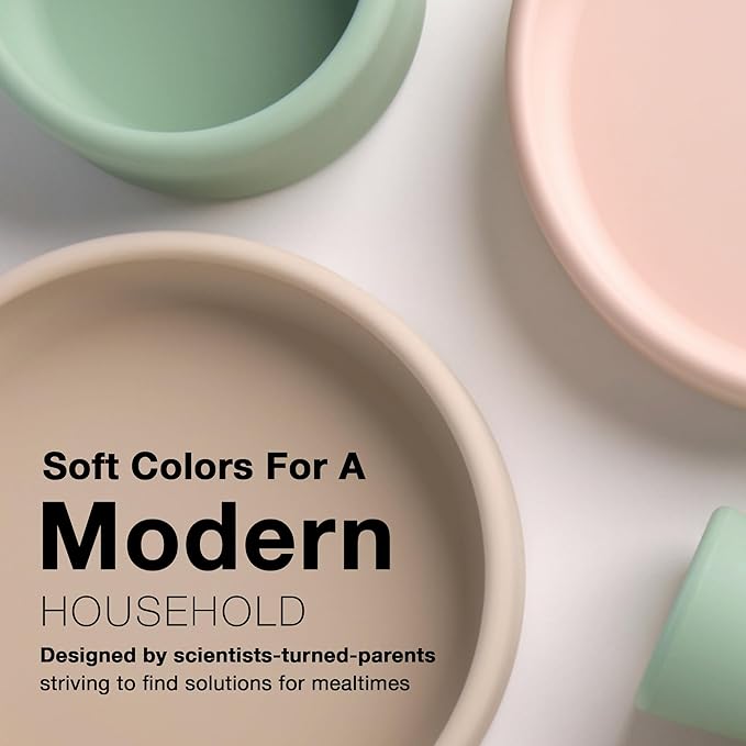 APLAINR Silicone Baby/Toddler Plate and Bowl Bundle, Oat Cream