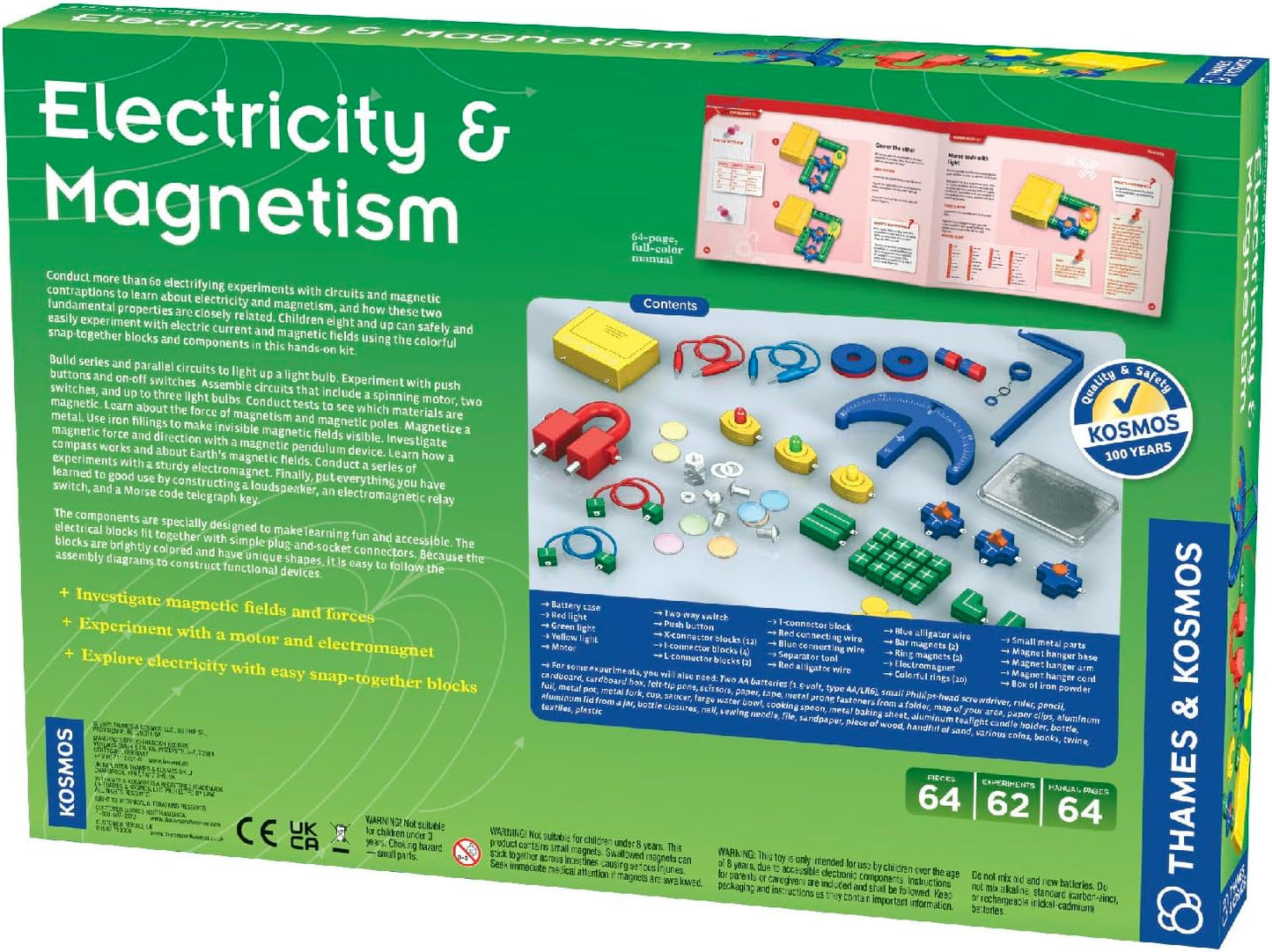 Thames & Kosmos Electricity & Magnetism Science Kit | 62 Safe Experiments Investigating Magnetic Fields & Forces for Ages 8+ | Assemble Electric Circuits with Easy Snap-Together Blocks