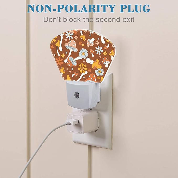 Vintage Mushrooms Night Light Plug into Wall, Boho Flowers Night Light with Dusk to Dawn Sensor for Kid Girls Boys Women Men Bedroom, Hallway, Kitchen, Bathroom, Stairs Decor