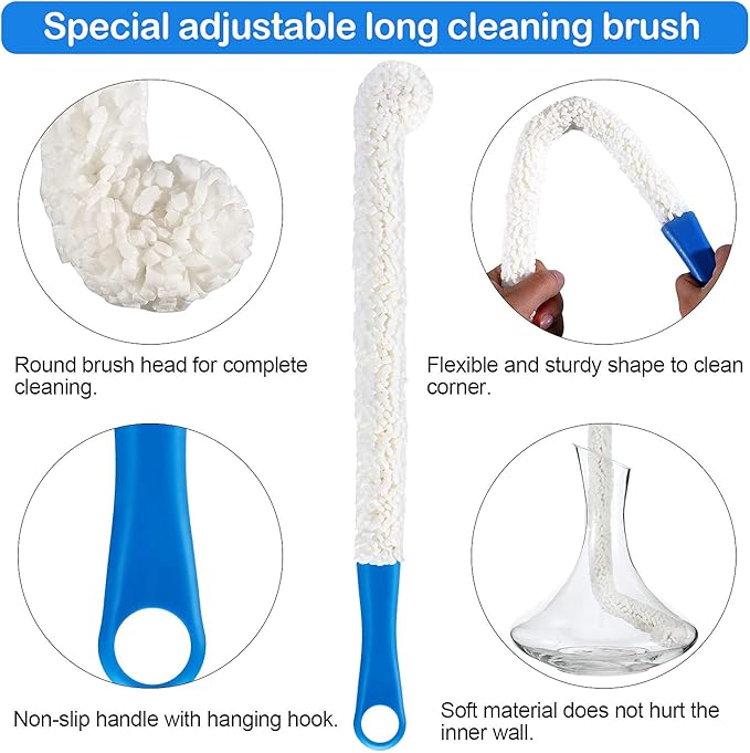 3 Pieces Decanter Cleaning Brush Flexible Bottle Scourer and 400 Pieces Reusable Decanter Cleaning Beads Household Cleaning Tools for Wine Decanters Goblets Glasses Cups (Blue Handle)