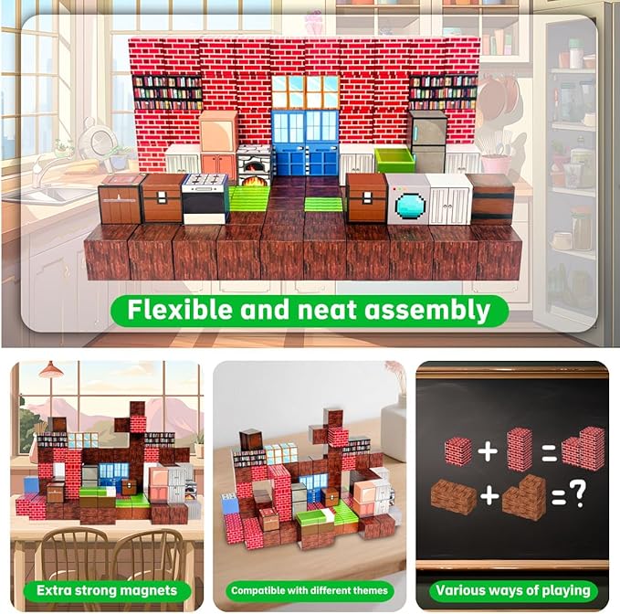Magnetic Building Blocks Sweet Home, 100 PCS, STEM Learning, for Girls and Boys Ages 4 5 6 7 8 9 10, Attractive Birthday, Educational and Screen Free