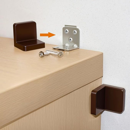 Furniture Anchors 4 Pack,Aesthetic & Invisible Once Installed,Secure 600 lbs Bookcase Dresser to Wall,Anti-Tip Furniture Safety Anchor to Childproof and Babyproof Your Home (Brown)