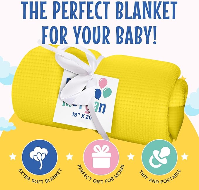 Thermal Waffle Knit Baby Blanket - Soft Breathable Mini Blanket for Newborns and Infants - Toddler Blankey for Strollers, Travel, Naptime, Nursery & More - 18" x 20" (Yellow, Nylon Trim)