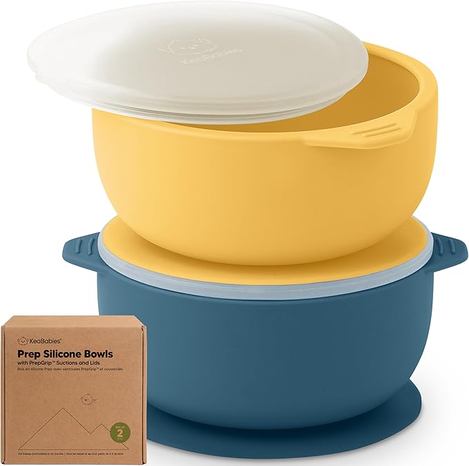 KeaBabies 2-Pack Baby Bowls with Suctions, Lids - Silicone Toddler Suction Bowls for Baby Boy, Girl, Kids, Food Grade Silicone, BPA-Free, Dishwasher Safe, Toddler Eating Essentials (Valiant)