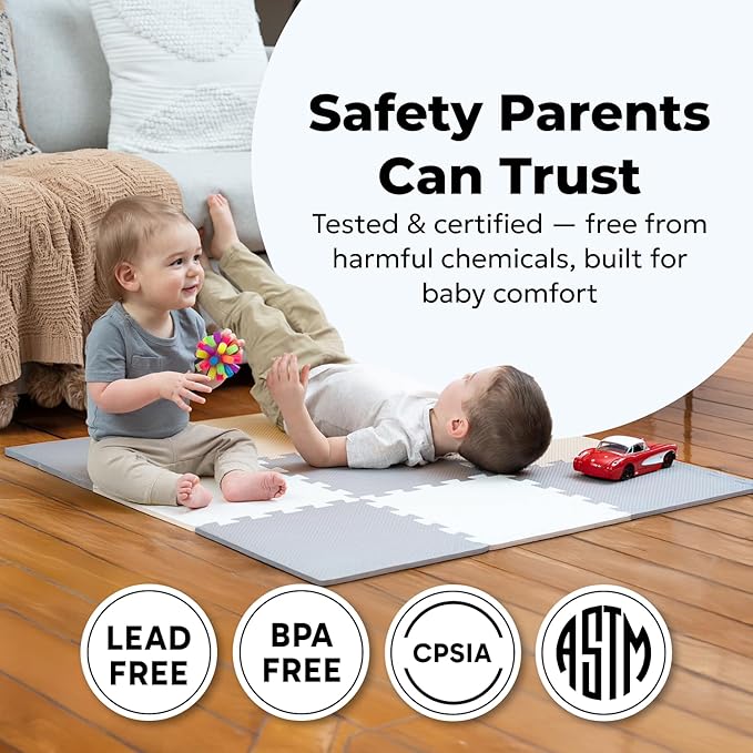 MioTetto Baby Play Mat, Comfortable Tummy Time Mat – Portable Foam Floor Tiles, Safe baby mat for floor for Crawling & Development, Soft play mat for babies 0-6 months, Stylish interlocking foam tiles