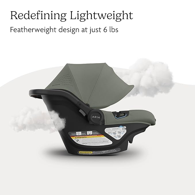 UPPAbaby Aria V2 Lightweight Infant Car Seat - Just Under 6 lbs - Base with Load Leg + Infant Insert + All-Weather FootCover Included - Direct Stroller Attachment - Evelyn (Green Meadow)