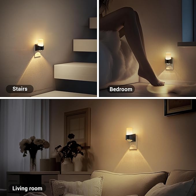 JandCase LED Night Lights Plug into Wall, Decorative Night Light with Dusk to Dawn Sensor, Adjustable Brightness, 3000K Warm White Nightlight Plug in for Kids, Bathroom, Hallway, Bedroom, Stairway