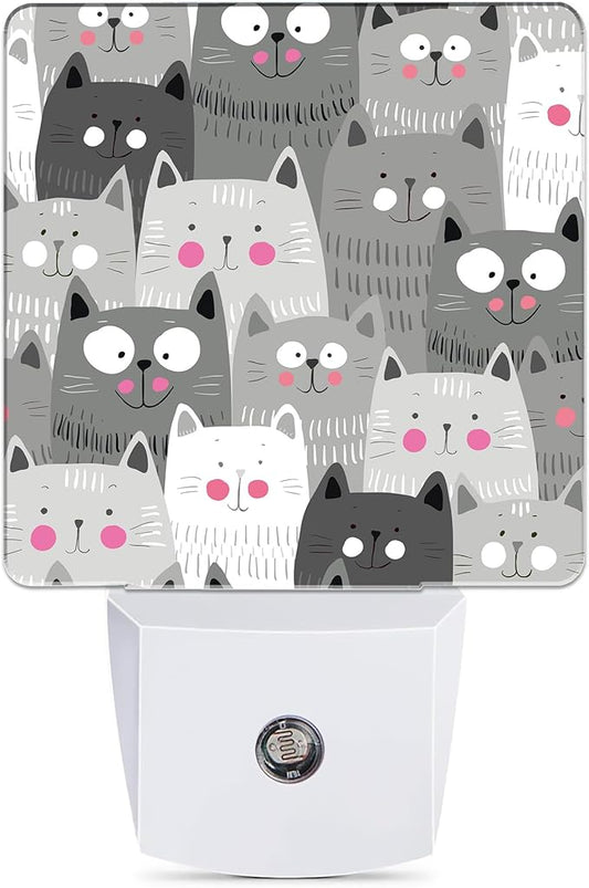 Gray Cartoon Cat Night Light Plug in Wall Lamp Smart Dusk to Dawn Sensor for Home Decorative, Kids Room Bedroom Bathroom Kitchen Hallway Gifts