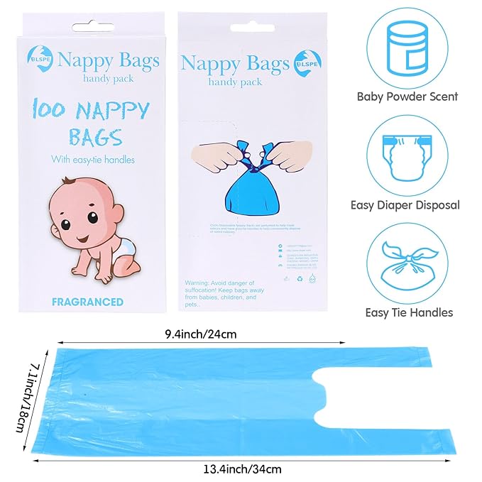 Honoson 1200 Count Baby Disposable Diaper Bags Scented Diaper Sacks with Tie Handle Disposal Baby Poop Trash Bags Waste Sacks Refill(Blue)